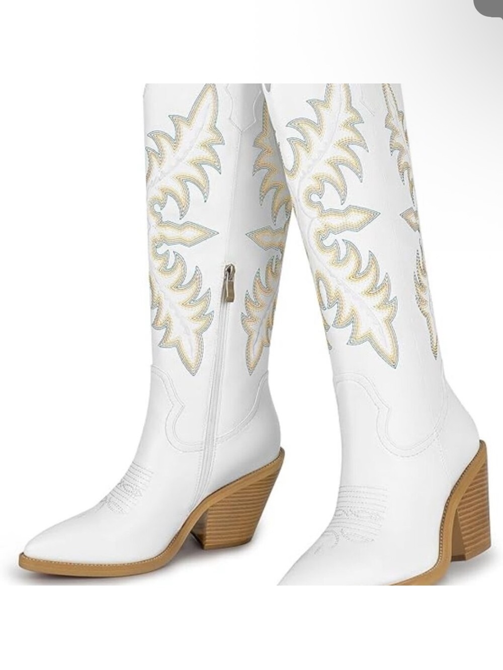 NWOT Women's White Western Embroidered Mid-Calf Boots I have an 8 and 9 - Picture 4 of 7